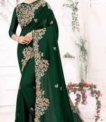 Green Embroidered Bollywood Designer Silk Blend Saree With Blouse