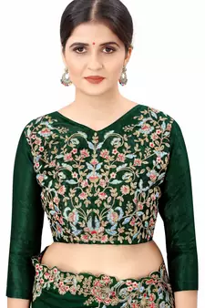 Green Embroidered Bollywood Designer Silk Blend Saree With Blouse