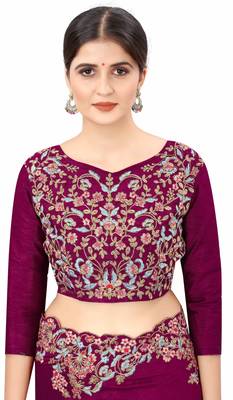 Purple Embroidered Bollywood Designer Silk Blend Saree With Blouse 5