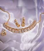 Party wear Gold toned Crystal Shine Stones Choker Necklace Set for Women