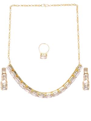 Party wear Gold toned Crystal Shine Stones Choker Necklace Set for Women 2