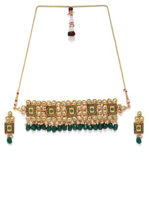 Wedding Wear 18 K Gold Plated Kundan Pearl Meenakari Choker Necklace Jewellery Set for Women/Girls 2