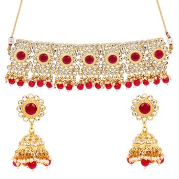 Wedding wear Kundan Beaded Collar Necklace Set with Mang tikka 2