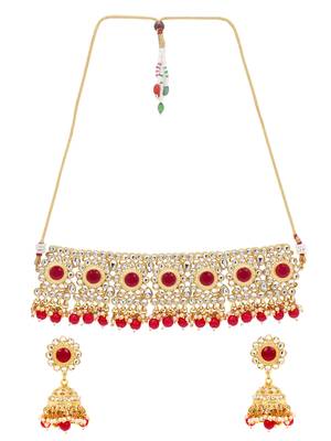 Wedding wear Kundan Beaded Collar Necklace Set with Mang tikka 3