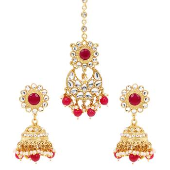Wedding wear Kundan Beaded Collar Necklace Set with Mang tikka 4