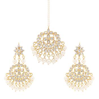 Wedding wear Kundan Beaded Necklace Set with Mang tikka 5