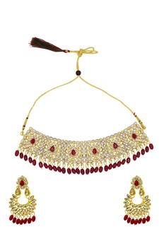 Kundan Beaded Gold-toned Choker Necklace Set for Women & Girls