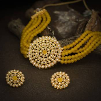 Pearl Beaded Gold-toned Choker/collar Necklace Set for Women & Girls 1