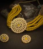 Pearl Beaded Gold-toned Choker/collar Necklace Set for Women & Girls