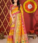Pink woven jacquard saree 
