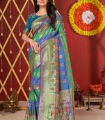Blue woven jacquard saree 