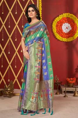 Blue woven jacquard saree  2