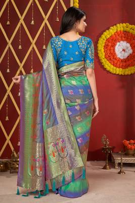 Blue woven jacquard saree  3