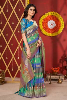 Blue woven jacquard saree  4