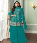 Aqua Blue Embroidered Peplum Gharara suit