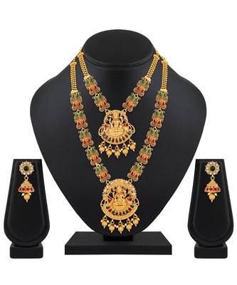 Laxmi design 18 K Gold toned Double Necklace Set For Women 2