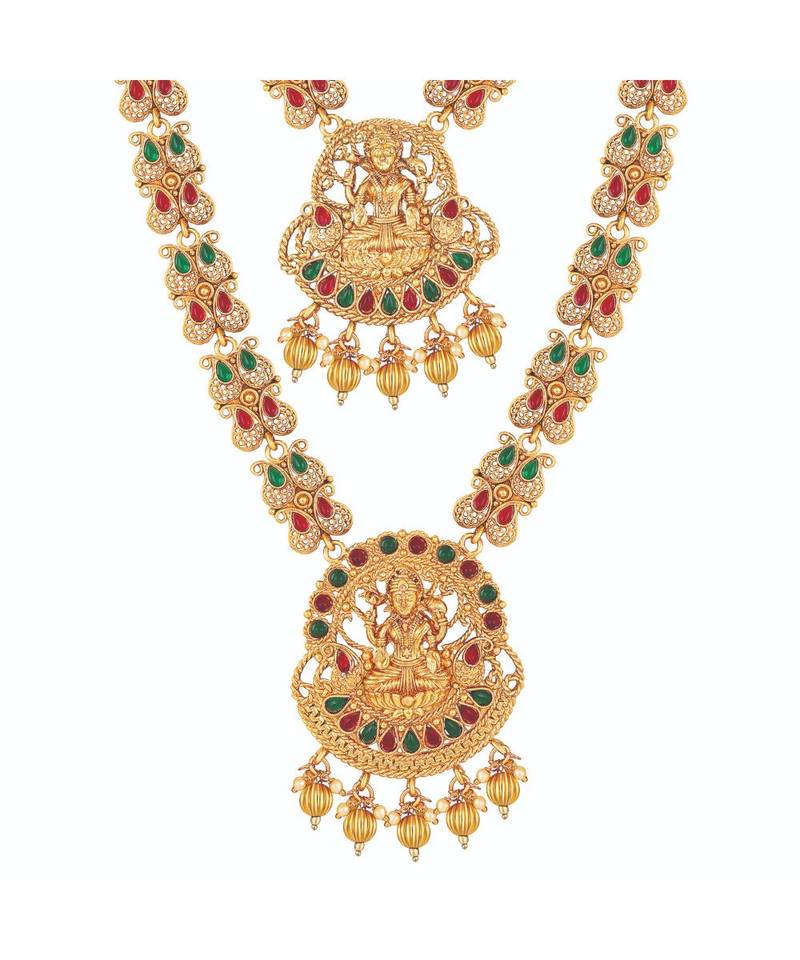 Laxmi design 18 K Gold toned Double Necklace Set For Women