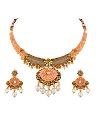 Meenakari Kundan Pearl Studded Choker Necklace Set For Women 1