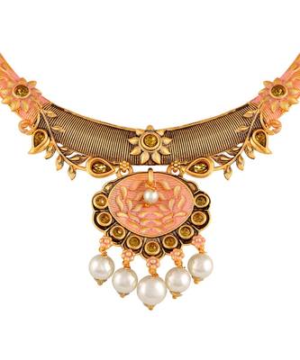 Meenakari Kundan Pearl Studded Choker Necklace Set For Women 3
