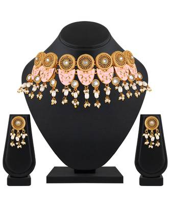 Wedding wear Gold toned Kundan Pearl Studded Necklace Set for Women and Girls 1