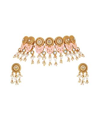 Wedding wear Gold toned Kundan Pearl Studded Necklace Set for Women and Girls 2