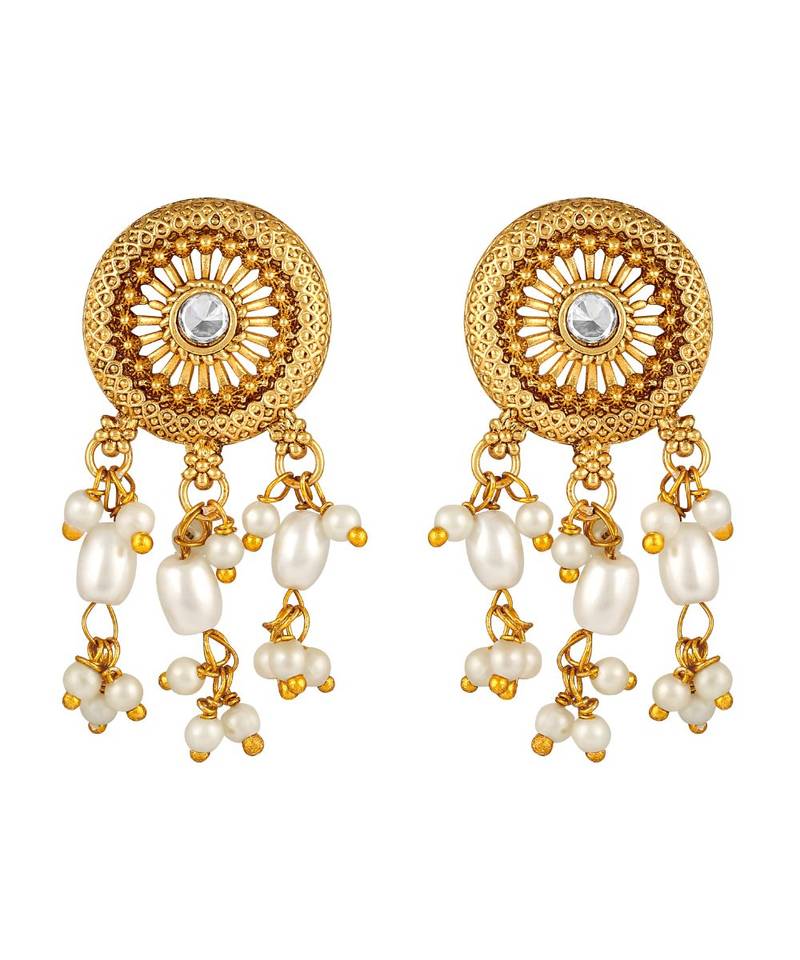 Wedding wear Gold toned Kundan Pearl Studded Necklace Set for Women and Girls