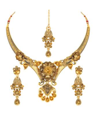 Unique Gold toned Choker Necklace Set for Women and Girls 1