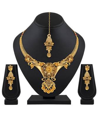 Unique Gold toned Choker Necklace Set for Women and Girls 2