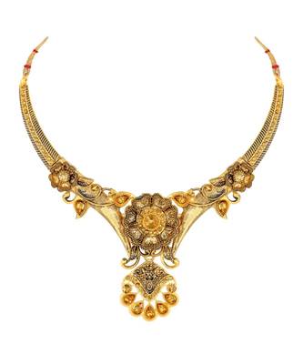 Unique Gold toned Choker Necklace Set for Women and Girls 4