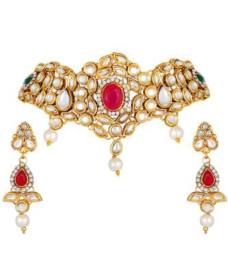 Kundan Pearl Studded Gold toned collar Necklace for women 2