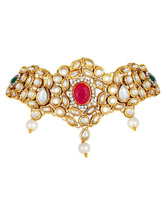 Kundan Pearl Studded Gold toned collar Necklace for women 3
