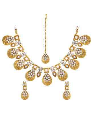 Wedding wear Kundan Beaded Bridal Choker Necklace Set for women 2