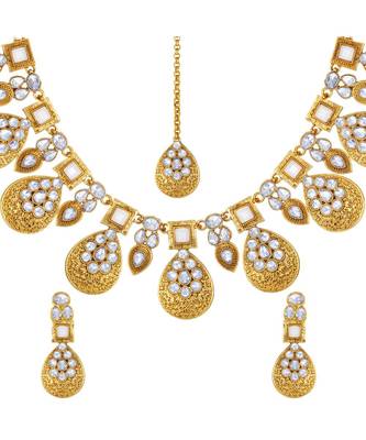 Wedding wear Kundan Beaded Bridal Choker Necklace Set for women 3