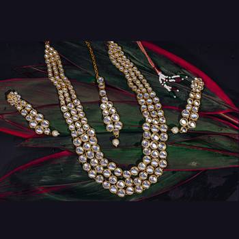 Wedding Wear 18 K Gold Plated Kundan Beaded Necklace Jewellery/jewelry Set for Women/Girls 1