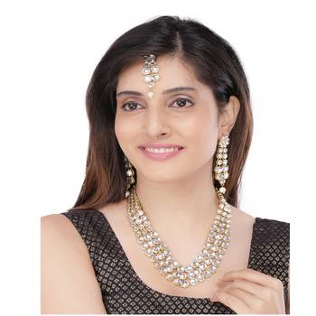 Wedding Wear 18 K Gold Plated Kundan Beaded Necklace Jewellery/jewelry Set for Women/Girls 2
