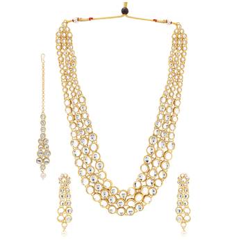 Wedding Wear 18 K Gold Plated Kundan Beaded Necklace Jewellery/jewelry Set for Women/Girls 3