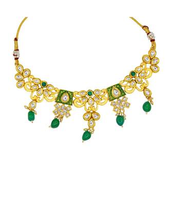 Kundan Beaded Gold toned Chocker Necklace Set for Women & Girls 1