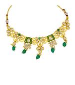 Kundan Beaded Gold toned Chocker Necklace Set for Women & Girls