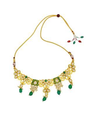 Kundan Beaded Gold toned Chocker Necklace Set for Women & Girls 2