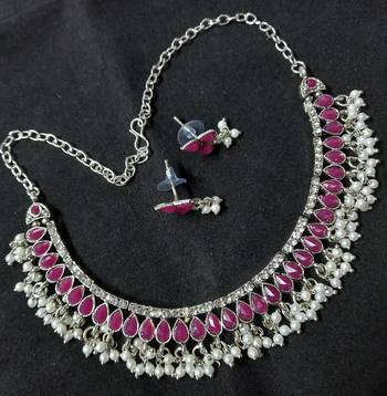 CZ White Pink Ruby Pearl Silver Plated Jewellery Set 1