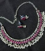 CZ White Pink Ruby Pearl Silver Plated Jewellery Set
