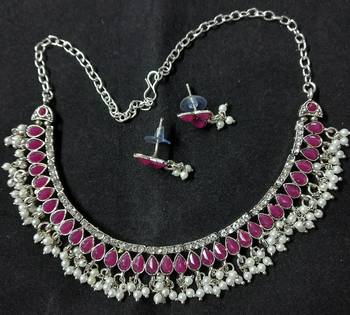 CZ White Pink Ruby Pearl Silver Plated Jewellery Set 2
