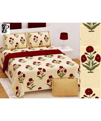 king size  cotton katha print hand work double  bed sheet with pillow cover 1