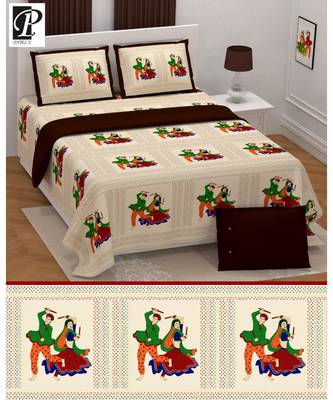 king size  cotton katha print hand work double  bed sheet with pillow cover 1