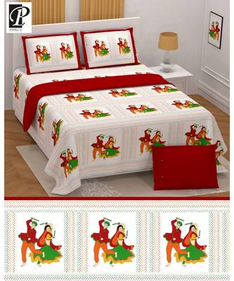 king size  cotton katha print hand work double  bed sheet with pillow cover 1
