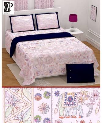 king size  cotton katha print hand work double  bed sheet with pillow cover 1