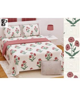 king size  cotton katha print hand work double  bed sheet with pillow cover 1