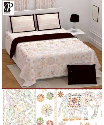 king size  cotton katha print hand work double  bed sheet with pillow cover 1