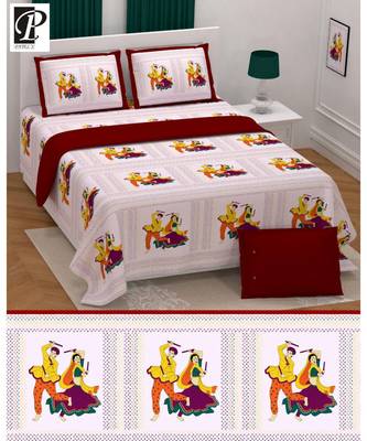 king size  cotton katha print hand work double  bed sheet with pillow cover 1