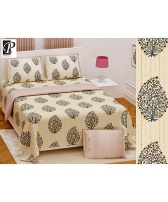 king size  cotton katha print hand work double  bed sheet with pillow cover 1